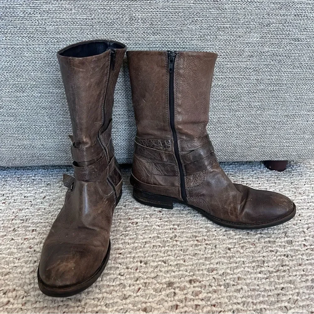 Vera Wang Lavender Label Kippy Leather Moto Mid Boot Distressed